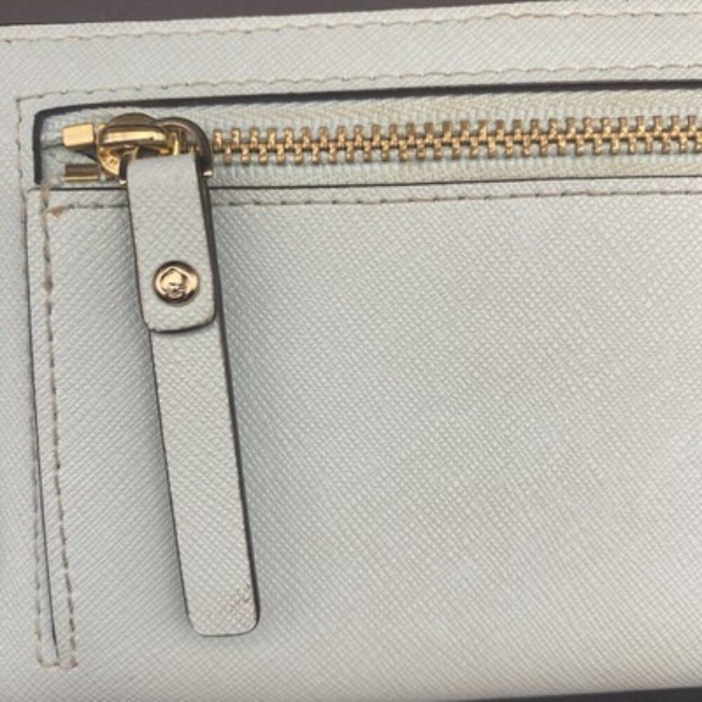 KATE SPADE Wallet Madison Slim Saffiano Leather Pale Blue Bifold LOOK READ - Picture 4 of 7